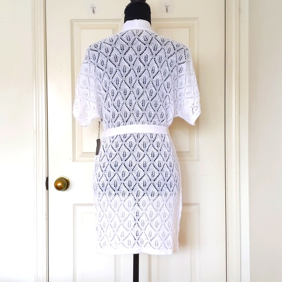 NWT. The Limited Linen and Cotton Short Sleeve Open Front Long Crochet Cardigan. - Picture 2 of 6